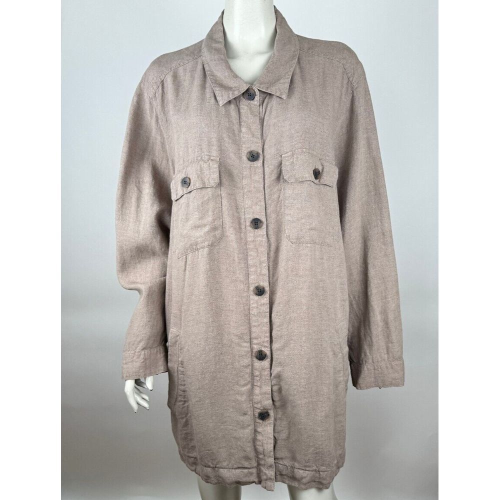 J Jill Heavy Linen Long Sleeve Jacket Women 4X Pockets Button up Collared Beige
